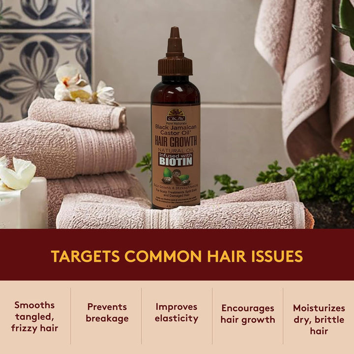 OKAY Pure Naturals Black Jamaican Castor Oil with Biotin - 4 oz / 118 ml - PREORDER